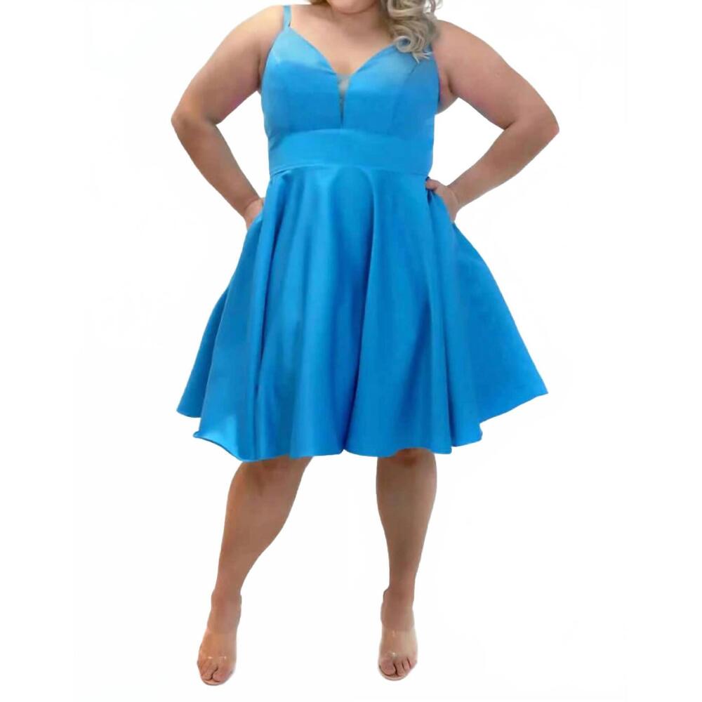 NEW SYDNEY'S CLOSET fit-and-flare cocktail dress - plus in ocean blue